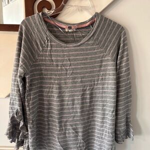 Cupio Gray and Pink Striped Long Sleeve Top